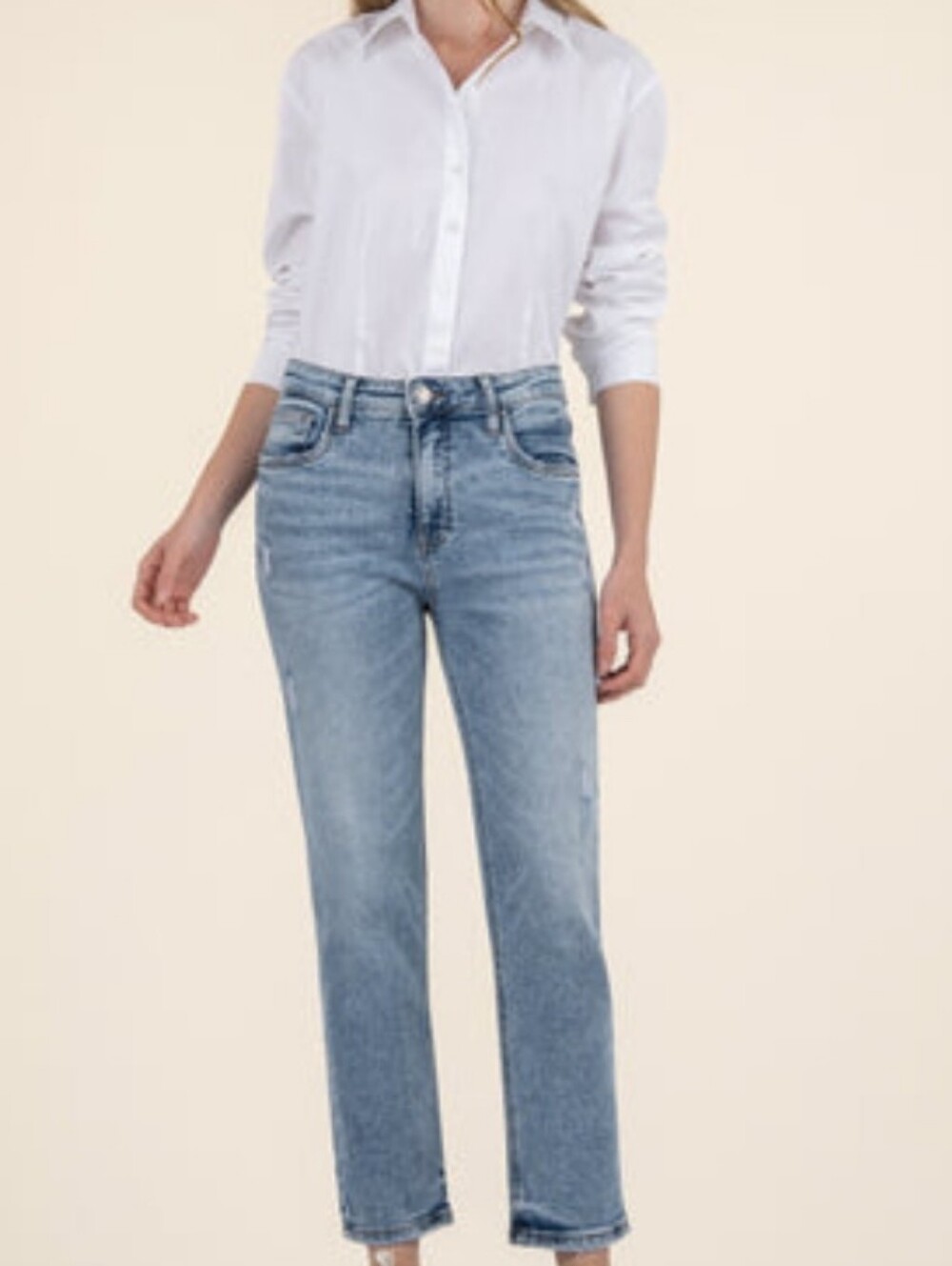 Rachael Mom Jean From Kut From The KlothLight Wash Distressed Straight-Leg Jeans